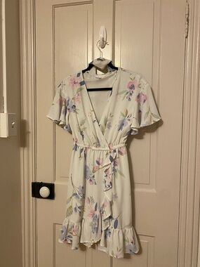 LC Lauren Conrad White Floral Wrap Mini Dress
